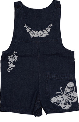 Indirang Dungaree For Girls Solid Cotton(Dark Blue, Pack of 1