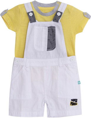 

Mini Klub Dungaree For Boys Printed Cotton(White, Pack of 2
