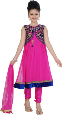 Haazra Girls Festive & Party Kurta, Churidar & Dupatta Set(Multicolor Pack of 1