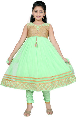 

Haazra Girls Festive & Party Kurta, Churidar & Dupatta Set(Green Pack of 1