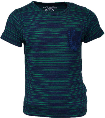 

Crux & Hunter Boys Striped Cotton T Shirt(Multicolor, Pack of 1, Green