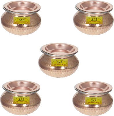 Shivshakti Arts Set Of 5 Handmade Pure SteelCopper Punjabi/Rajasthani Hammered Designed Pot With Lid Copper Handi 0.5 L with Lid(Copper)