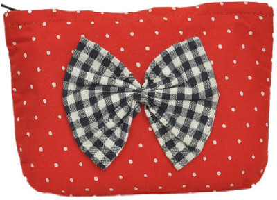 

USE ME Red Polka, Black and White Checkered Bow Pouch for Women | Multiutility |Travel Kit | Cute Pencil Purse Pouch(Red, Black, White), Black;red;white