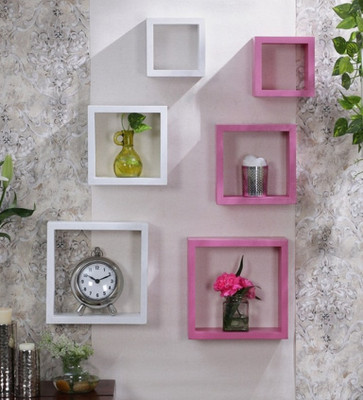 

Onlineshoppee Flotante Set of 6 MDF Wall Shelf(Number of Shelves - 6, White, Pink)