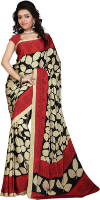 Vardan PRINTS Printed Bollywood Crepe Saree(Red, Black)