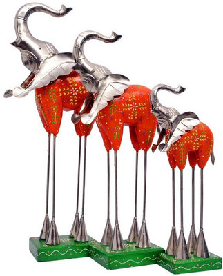 

NG Art Ventura Beautiful Set of 3 Handcrafted Rajasthani Elephants Decorative Showpiece - 63 cm(Wooden, Iron, Multicolor)