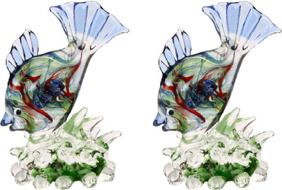1st Time Cute Fish Playing In Water (Set Of 2)-IP Decorative Showpiece  -  8 cm(Glass, Multicolor)