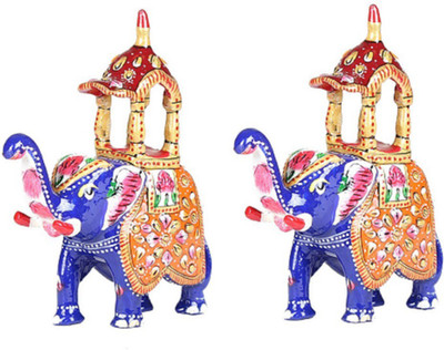 

Apkamart Handicraft Elephant - Decorative Animal Figurines for Home Decor and Gifts Decorative Showpiece - 13 cm(Alloy, Multicolor)