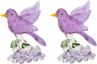 1st Time Lovely Inncocent Bird Ready To Fly Crystal Figurine (Set OF 2)-JU1 Decorative Showpiece  -  8 cm(Glass, Purple)