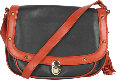 

JL Collections Women Casual Orange, Black Genuine Leather Sling Bag, Black;orange