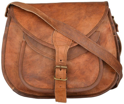 

CraftShades Girls Casual Brown Genuine Leather Sling Bag