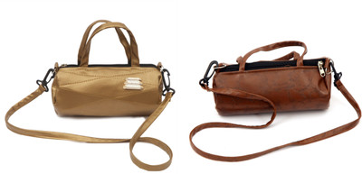 

Zakina Girls Gold, Brown PU Sling Bag, Brown;gold