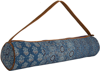 

JaipurSe Bagru Print Cotton With Handcrafted Kantha Work Pocket and Zipper 27" L x 9" D Fit Most Mat Size Carrier For Women & Men Yoga Mat Bag(Blue, Kit Bag)