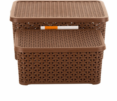 

Jaypee Plus Keep All with cover big & Small, Brown (pack of 2) Storage Basket(Pack of 2)