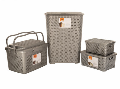 

Jaypee Plus Drop All- Laundary Basket & Baskets with lid, Silver (pack of 4) Storage Basket(Pack of 4)