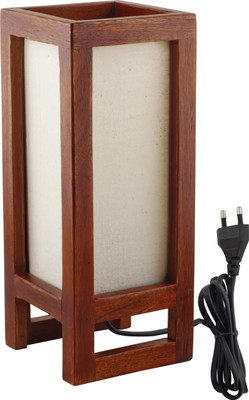 

Giftwithswagger wooden table lamp Table Lamp(25 cm, Brown, off white)