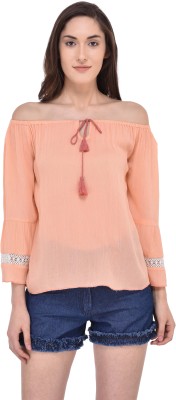 MAYRA Party 3/4 Sleeve Solid Women Orange Top