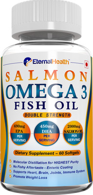 

EternalHealth Salmon Omega 3 Fish Oil Capsules (Double Strength ) - 60 Softgel (690mg EPA, 450mg DHA Per Serving - Total(1000 mg)