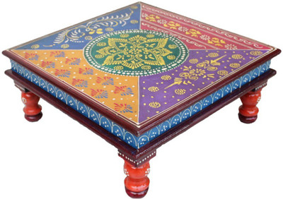 

Crafticia Home Decorative Ethnic Hand painted Pooja Bajot Wooden All Purpose Square Chowki 12 inch Wooden All Purpose Chowki(Multicolor, Pack of 1)