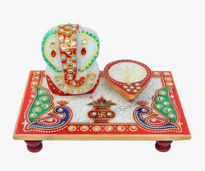 

Crafticia Lord Ganesha Diya Hand painted Pooja Marble All Purpose Chowki Marble All Purpose Chowki(Multicolor, Pack of 3)