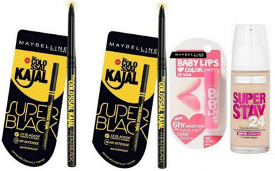 

Maybelline SuperBlack Kajal2,Baby Lip,Super Stay Foundation(Set of 4)