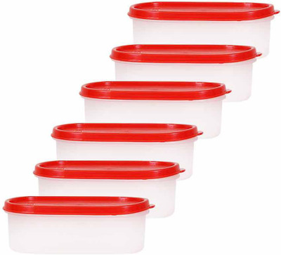 

Mahaware Microwaveable Space Saver - 600 ml Plastic Grocery Container(Pack of 6, White, Red), Red;white