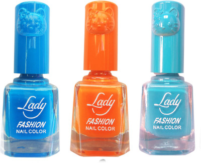

Lady Fashion Colour Cap Insta Dry Nail polish (Evergreen Colours) Blue,Orange,Blue(Pack of 3)