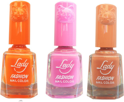 

Lady Fashion Colour Cap Insta Dry Nail polish (Evergreen Colours) Orange,Pink,Nude(Pack of 3)
