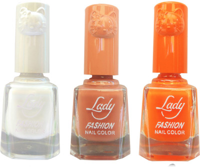 

Lady Fashion Colour Cap Insta Dry Nail polish (Evergreen Colours) White,Nude,Orange(Pack of 3)