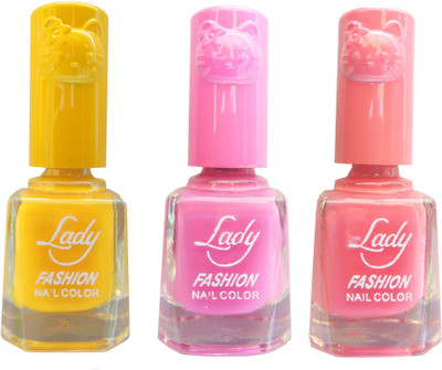 

Lady Fashion Colour Cap Insta Dry Nail polish (Evergreen Colours) Yellow,Pink,Pink(Pack of 3)