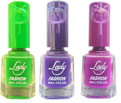 

Lady Fashion Colour Cap Insta Dry Nail polish (Evergreen Colours) Light Green,Purple,Purple(Pack of 3)