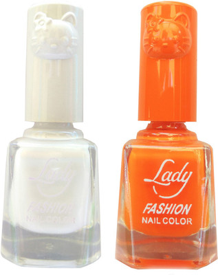 

Lady Fashion Colour Cap Insta Dry Nail polish (Evergreen Colours) White,Orange(Pack of 2)