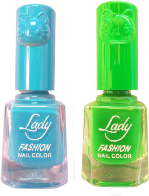 

Lady Fashion Colour Cap Insta Dry Nail polish (Evergreen Colours) Blue,Light Green(Pack of 2)
