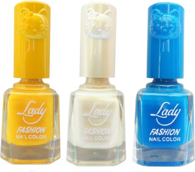 

Lady Fashion Colour Cap Insta Dry Nail polish (Evergreen Colours) Yellow,Creamy White,Blue(Pack of 3)