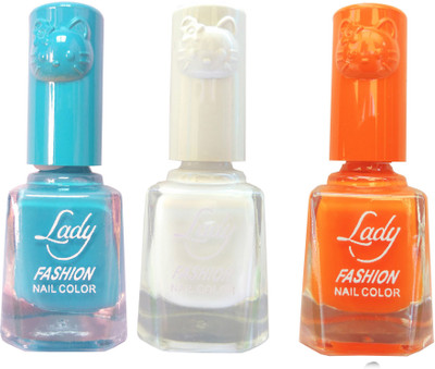 

Lady Fashion Colour Cap Insta Dry Nail polish (Evergreen Colours) Blue,White,Orange(Pack of 3)