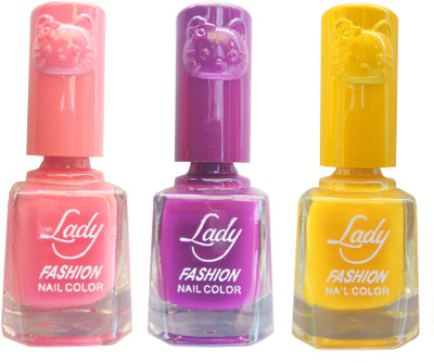 

Lady Fashion Colour Cap Insta Dry Nail polish (Evergreen Colours) Pink,Purple,Yellow(Pack of 3)