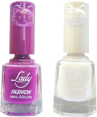

Lady Fashion Colour Cap Insta Dry Nail polish (Evergreen Colours) Purple,White(Pack of 2)