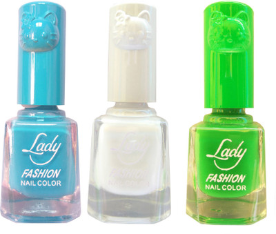 

Lady Fashion Colour Cap Insta Dry Nail polish (Evergreen Colours) Blue,White,Light Green(Pack of 3)