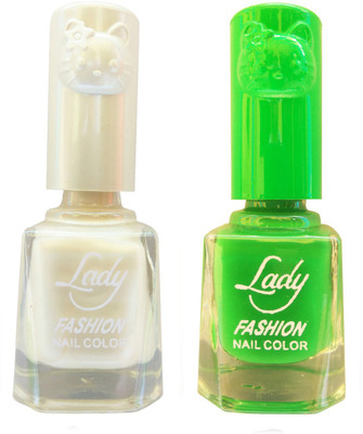 

Lady Fashion Colour Cap Insta Dry Nail polish (Evergreen Colours) Creamy White,Light Green(Pack of 2)
