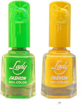 

Lady Fashion Colour Cap Insta Dry Nail polish (Evergreen Colours) Light Green,Yellow(Pack of 2)