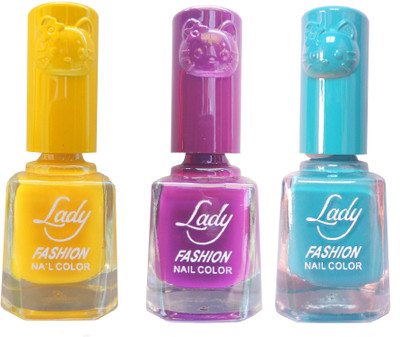 

Lady Fashion Colour Cap Insta Dry Nail polish (Evergreen Colours) Yellow,Purple,Blue(Pack of 3)