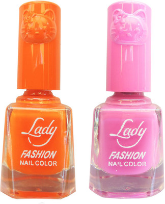 

Lady Fashion Colour Cap Insta Dry Nail polish (Evergreen Colours) Orange,Pink(Pack of 2)