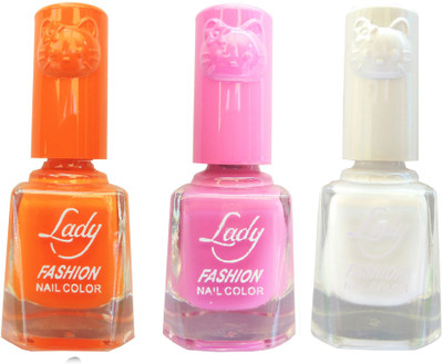 

Lady Fashion Colour Cap Insta Dry Nail polish (Evergreen Colours) Orange,Pink,White(Pack of 3)