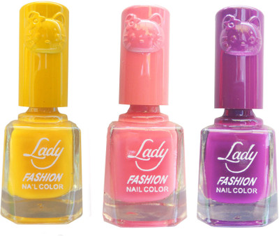 

Lady Fashion Colour Cap Insta Dry Nail polish (Evergreen Colours) Yellow,Pink,Purple(Pack of 3)