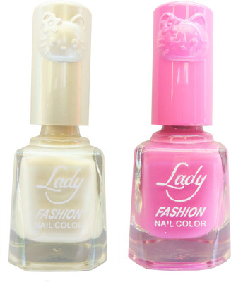 

Lady Fashion Colour Cap Insta Dry Nail polish (Evergreen Colours) Creamy White,Pink(Pack of 2)