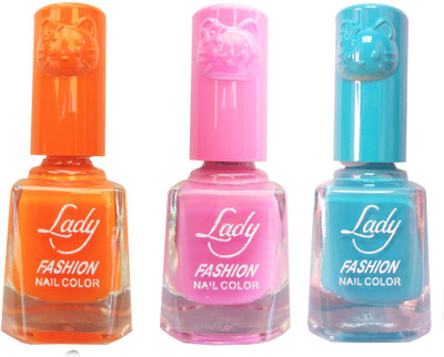 

Lady Fashion Colour Cap Insta Dry Nail polish (Evergreen Colours) Orange,Pink,Blue(Pack of 3)