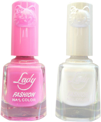 

Lady Fashion Colour Cap Insta Dry Nail polish (Evergreen Colours) Pink,White(Pack of 2)