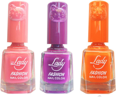 

Lady Fashion Colour Cap Insta Dry Nail polish (Evergreen Colours) Pink,Purple,Orange(Pack of 3)