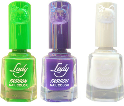 

Lady Fashion Colour Cap Insta Dry Nail polish (Evergreen Colours) Light Green,Purple,White(Pack of 3)