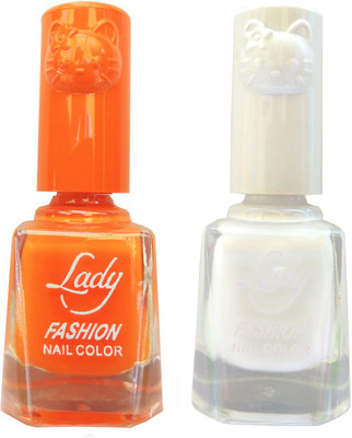 

Lady Fashion Colour Cap Insta Dry Nail polish (Evergreen Colours) Orange,White(Pack of 2)